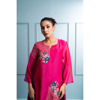 The White Tree Studio Pink Asymmetrical Kurta with Inner and Palazzo (Set of 3)