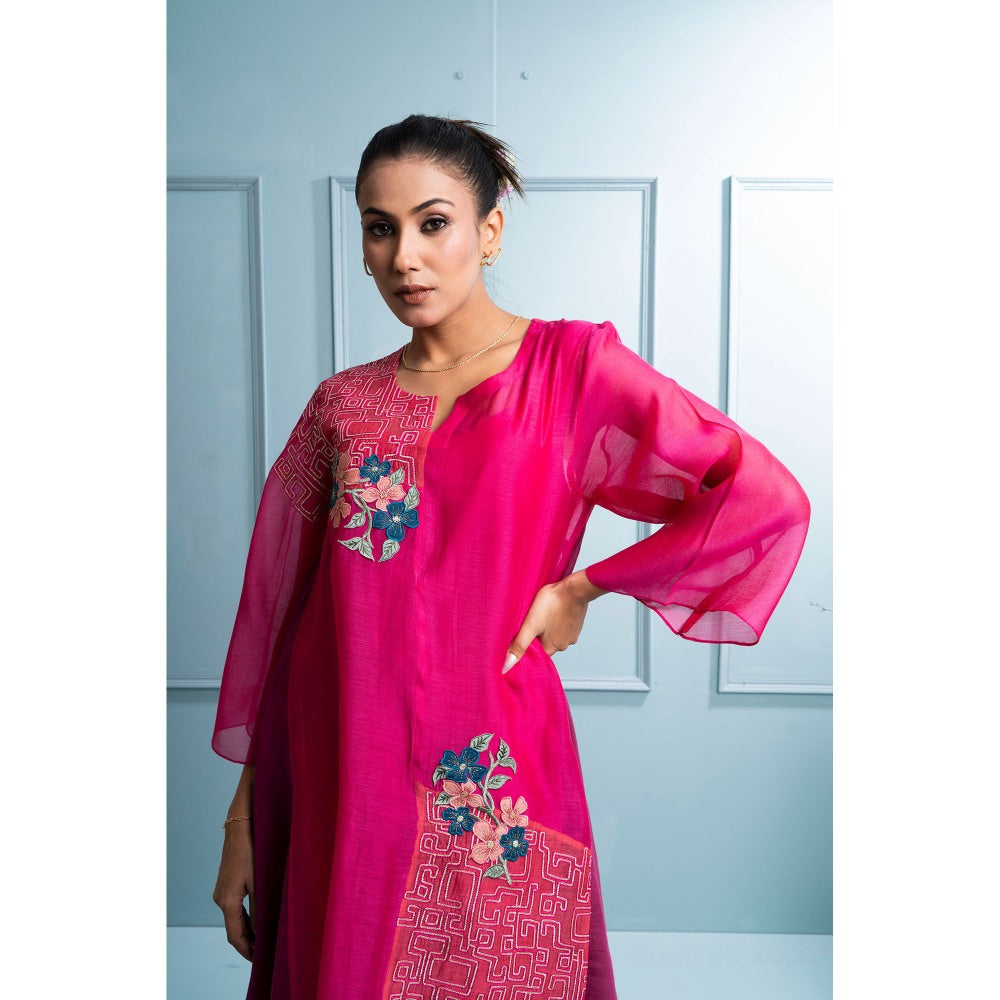 The White Tree Studio Pink Asymmetrical Kurta with Inner and Palazzo (Set of 3)