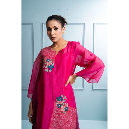 The White Tree Studio Pink Asymmetrical Kurta with Inner and Palazzo (Set of 3)