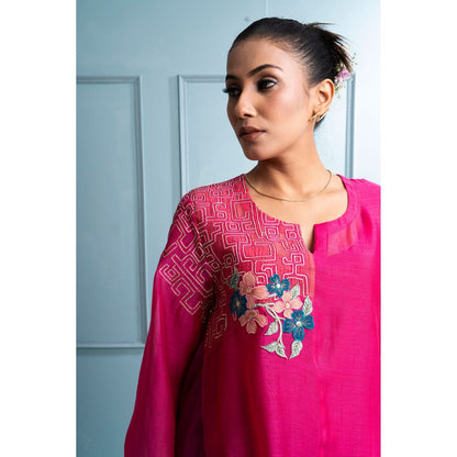 The White Tree Studio Pink Asymmetrical Kurta with Inner and Palazzo (Set of 3)
