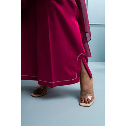 The White Tree Studio Pink Asymmetrical Kurta with Inner and Palazzo (Set of 3)