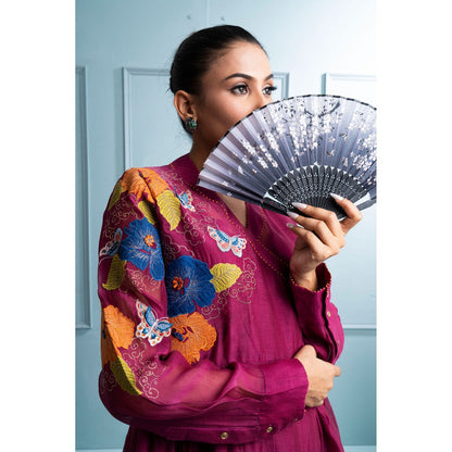 The White Tree Studio Burgundy Embroidered Angrakha with Inner and Pant (Set of 3)