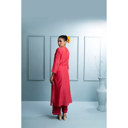 The White Tree Studio Pink Pintuck Kurta with Inner, Pant and Dupatta (Set of 4)