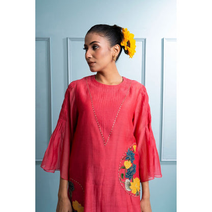 The White Tree Studio Pink Pintuck Kurta with Inner, Pant and Dupatta (Set of 4)