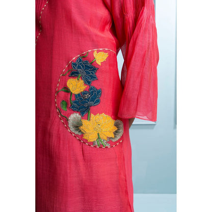 The White Tree Studio Pink Pintuck Kurta with Inner, Pant and Dupatta (Set of 4)