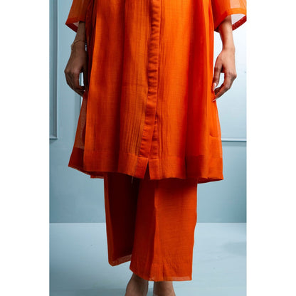 The White Tree Studio Orange Pleated Kurta with Palazzo and Inner (Set of 3)