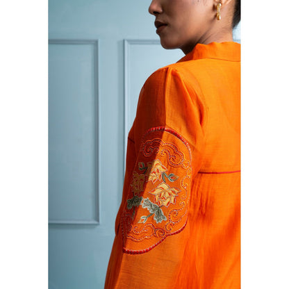 The White Tree Studio Orange Pleated Kurta with Palazzo and Inner (Set of 3)