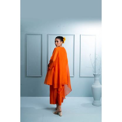 The White Tree Studio Orange Asymmetrical Kurta with Palazzo and Inner (Set of 3)