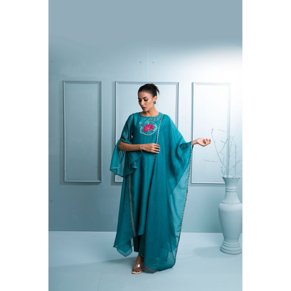 The White Tree Studio Teal Blue Kurta with Inner, Pant and Dupatta (Set of 4)