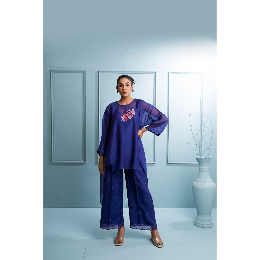 The White Tree Studio Blue Asymmetrical Kurti with Palazzo and Inner (Set of 3)