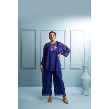 The White Tree Studio Blue Asymmetrical Kurti with Palazzo and Inner (Set of 3)