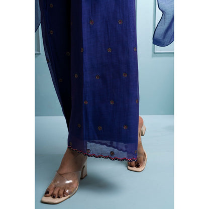 The White Tree Studio Blue Asymmetrical Kurti with Palazzo and Inner (Set of 3)