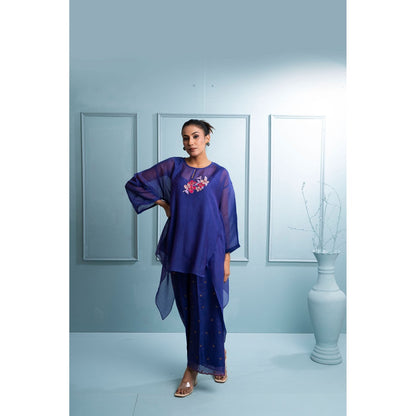 The White Tree Studio Blue Asymmetrical Kurti with Palazzo and Inner (Set of 3)