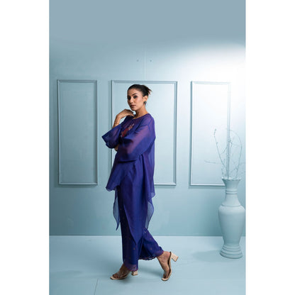 The White Tree Studio Blue Asymmetrical Kurti with Palazzo and Inner (Set of 3)