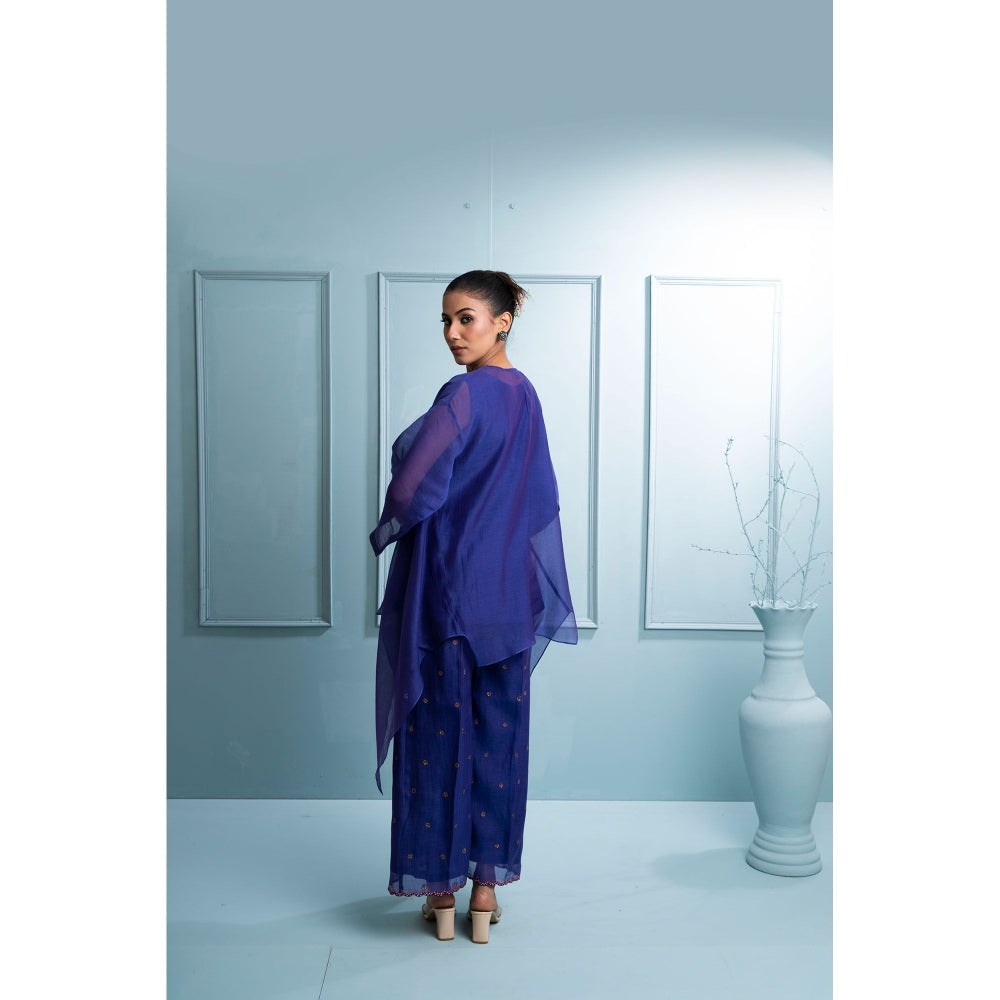 The White Tree Studio Blue Asymmetrical Kurti with Palazzo and Inner (Set of 3)