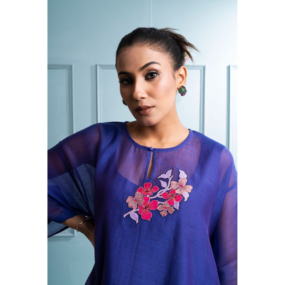 The White Tree Studio Blue Asymmetrical Kurti with Palazzo and Inner (Set of 3)