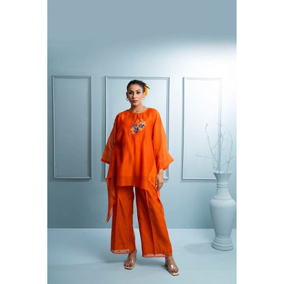 The White Tree Studio Orange Asymmetrical Kurti with Palazzo and Inner (Set of 3)