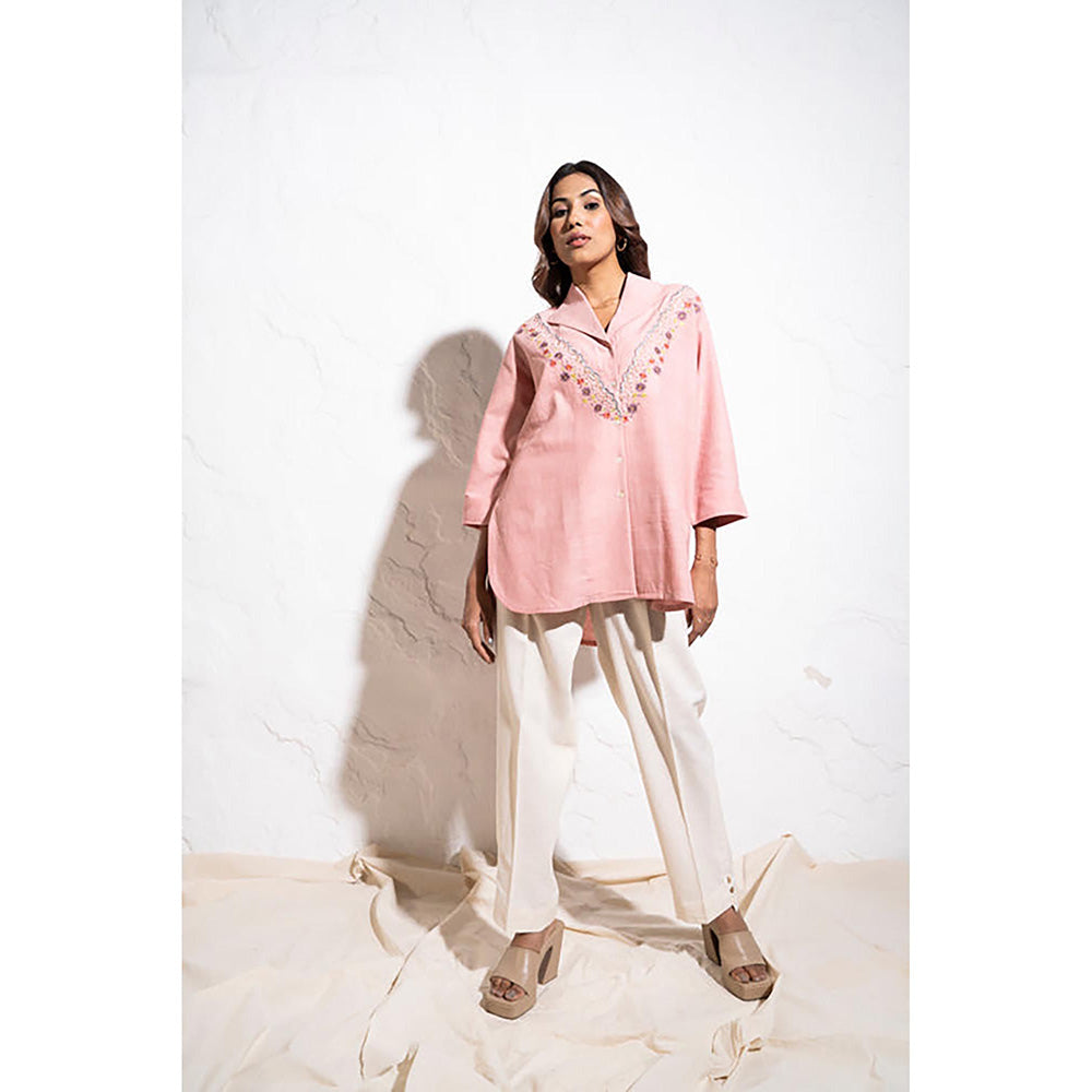 The White Tree Studio Handwoven Cotton Baby Pink Shirt Top