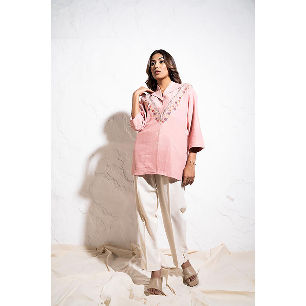 The White Tree Studio Handwoven Cotton Baby Pink Shirt Top
