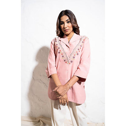 The White Tree Studio Handwoven Cotton Baby Pink Shirt Top