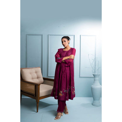 The White Tree Studio Burgundy Chanderi Kurta with Pant and Dupatta