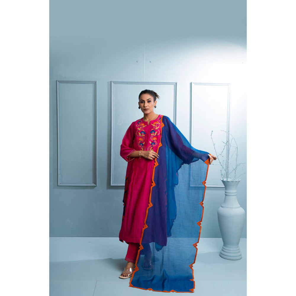 The White Tree Studio Pink Pleated Chanderi Kurta with Pant and Dupatta