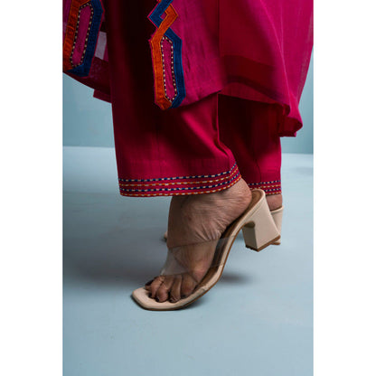 The White Tree Studio Pink Pleated Chanderi Kurta with Pant and Dupatta
