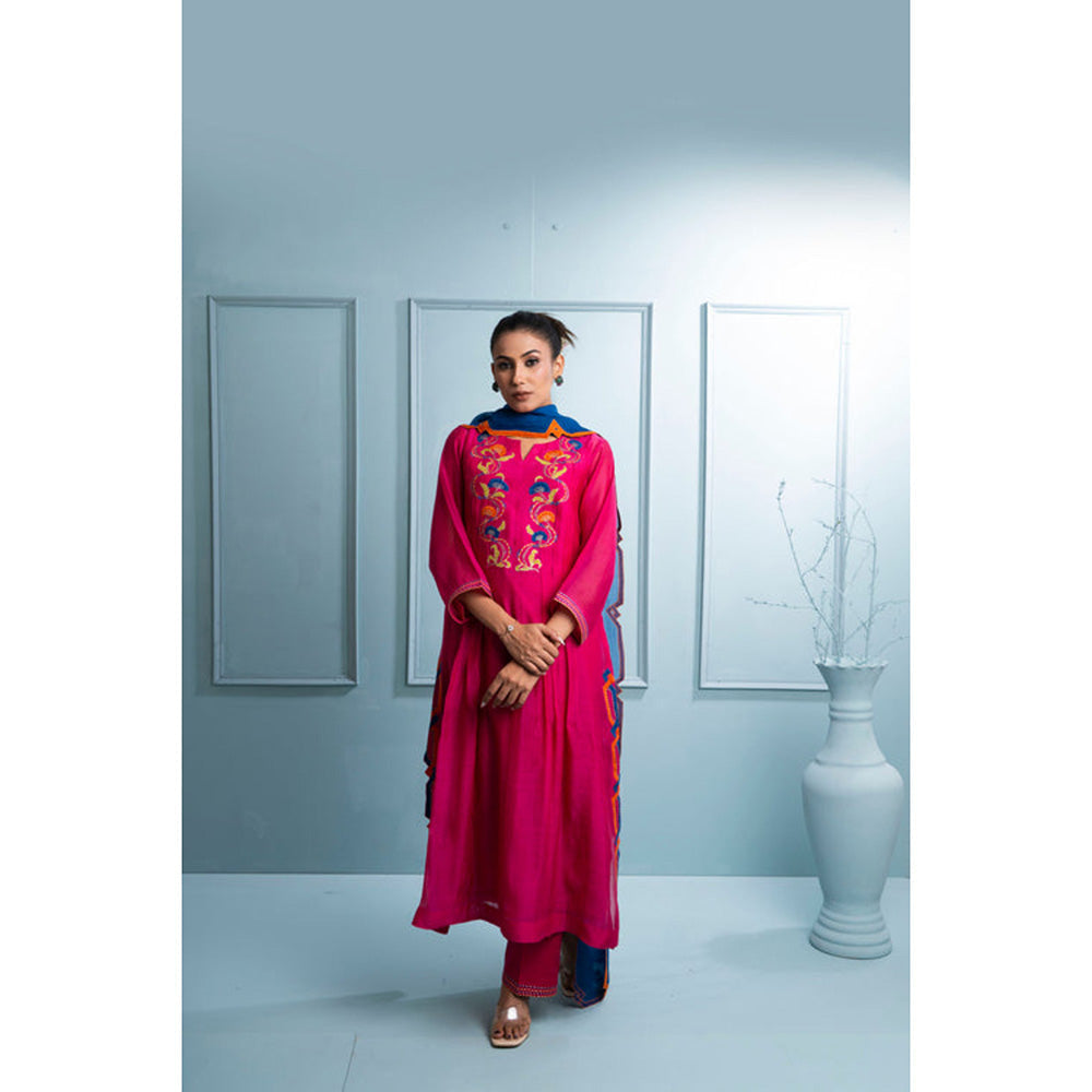 The White Tree Studio Pink Pleated Chanderi Kurta with Pant and Dupatta