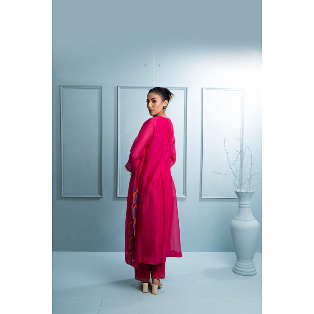 The White Tree Studio Pink Pleated Chanderi Kurta with Pant and Dupatta