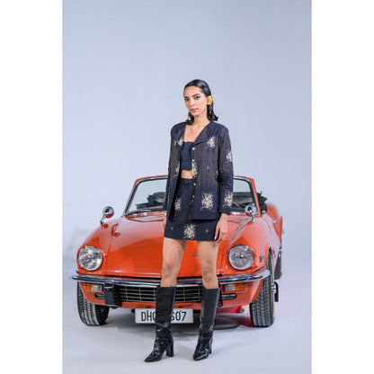 The Dramebaaz Company Midnight Bloom Blazer with Bustier and Skirt (Set of 3)