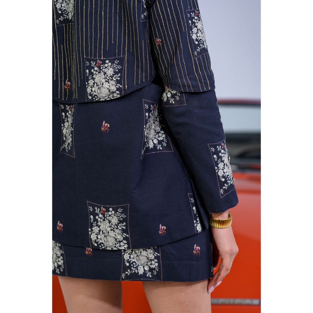 The Dramebaaz Company Midnight Bloom Blazer with Bustier and Skirt (Set of 3)