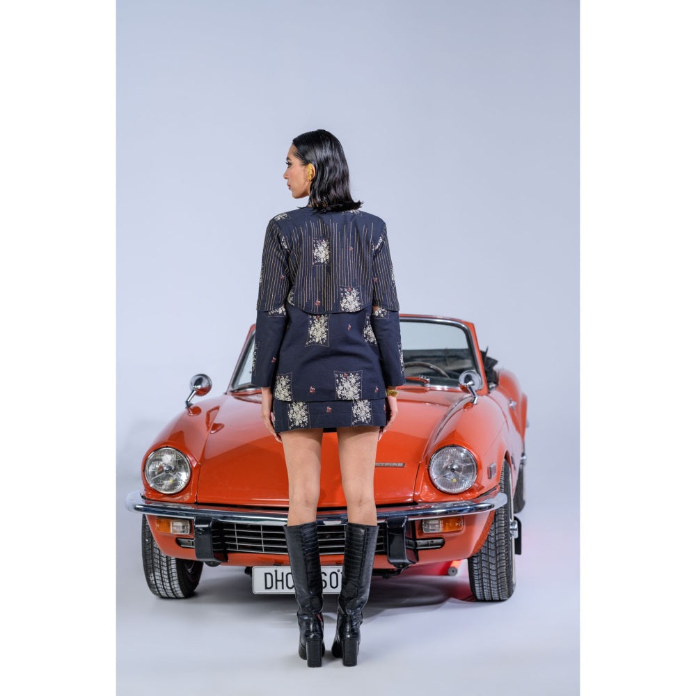 The Dramebaaz Company Midnight Bloom Blazer with Bustier and Skirt (Set of 3)