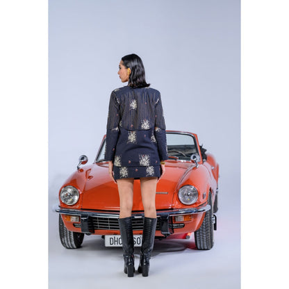 The Dramebaaz Company Midnight Bloom Blazer with Bustier and Skirt (Set of 3)