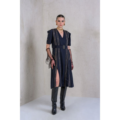 The Dramebaaz Company Celestial Cascade A-Line Dress with Belt (Set of 2)