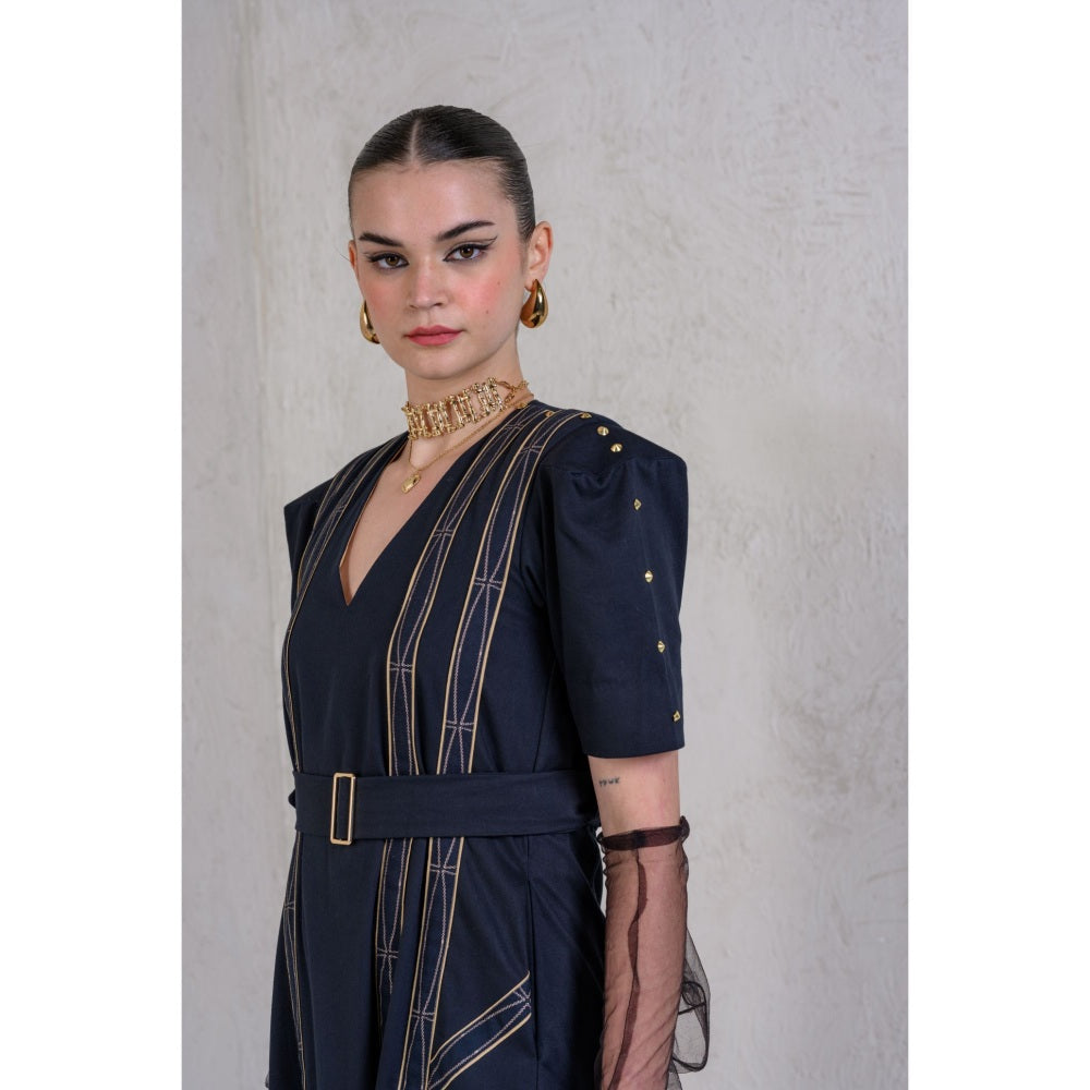 The Dramebaaz Company Celestial Cascade A-Line Dress with Belt (Set of 2)