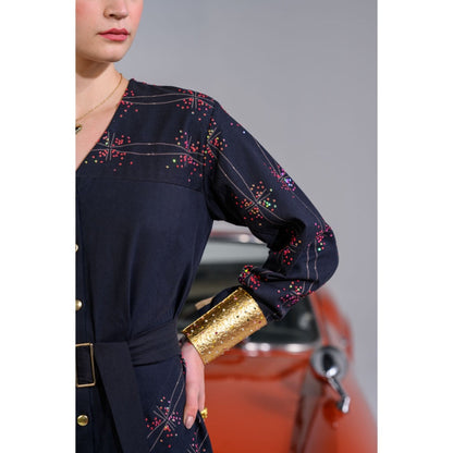 The Dramebaaz Company Stardust Symphony Button-Down Dress with Belt (Set of 2)