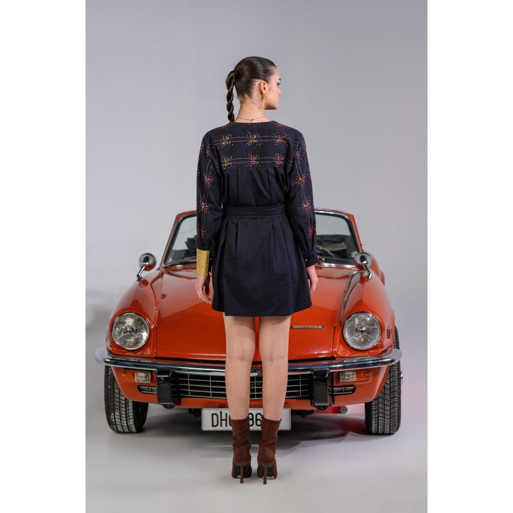 The Dramebaaz Company Stardust Symphony Button-Down Dress with Belt (Set of 2)