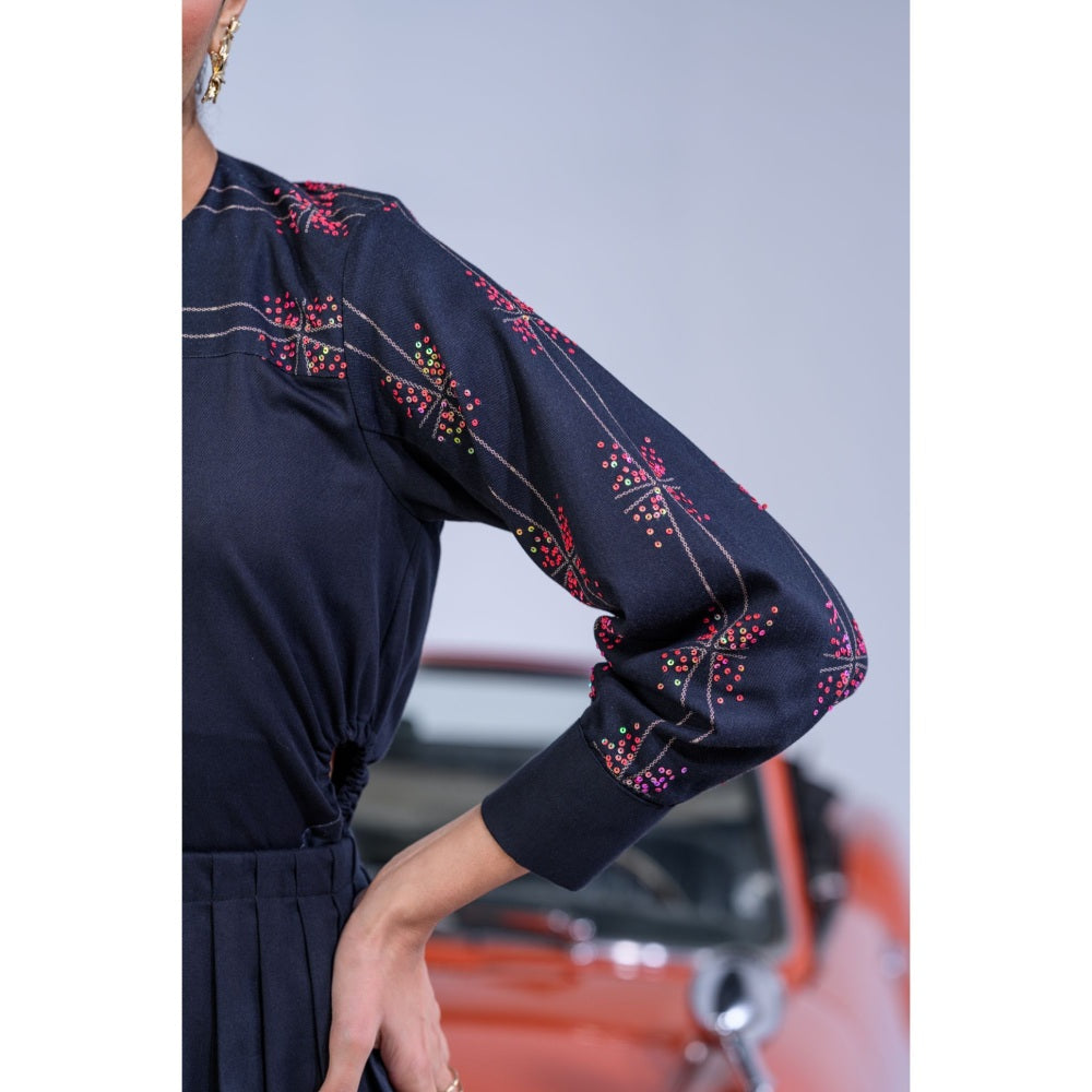 The Dramebaaz Company Cosmic Glitter Printed Pleated Top and Skirt (Set of 2)