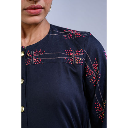 The Dramebaaz Company Cosmic Glitter Printed Pleated Top and Skirt (Set of 2)