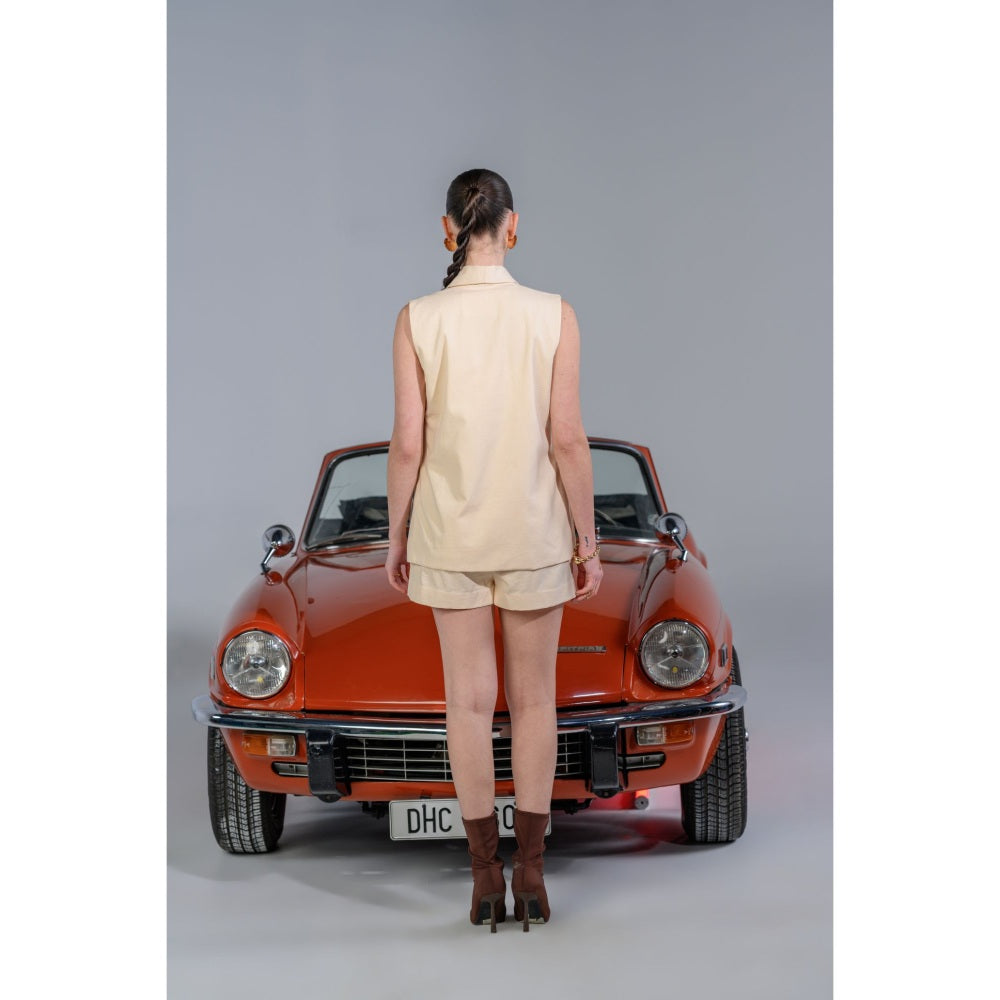 The Dramebaaz Company Floral Blue-Bell Appliqua Shorts with Blazer and Bustier (Set of 3)