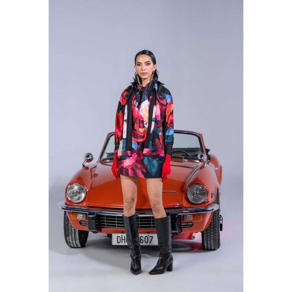 The Dramebaaz Company Dahlia Dreamland Crop Top with Shirt and Skirt (Set of 3)