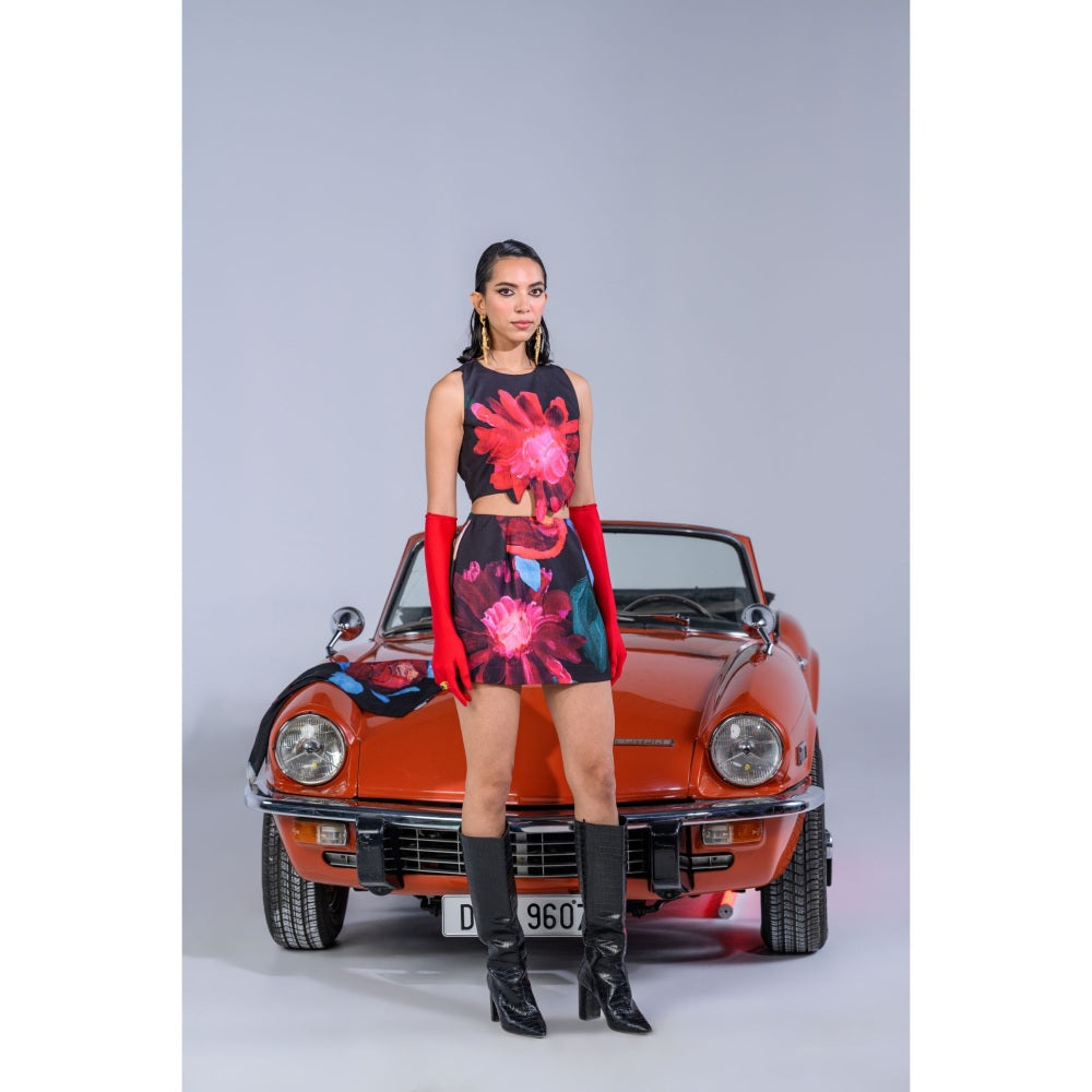 The Dramebaaz Company Dahlia Dreamland Crop Top with Shirt and Skirt (Set of 3)