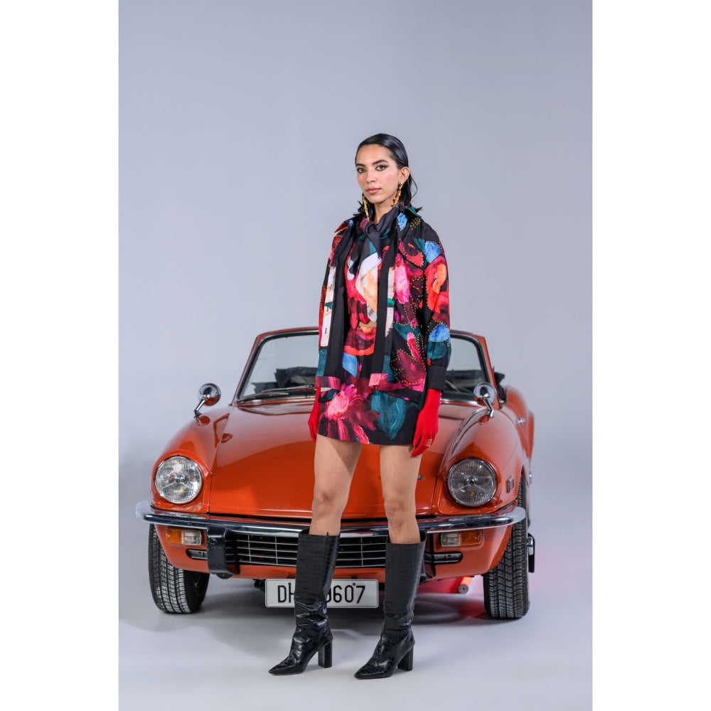 The Dramebaaz Company Dahlia Dreamland Crop Top with Shirt and Skirt (Set of 3)