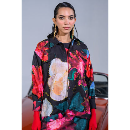 The Dramebaaz Company Dahlia Dreamland Crop Top with Shirt and Skirt (Set of 3)