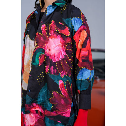 The Dramebaaz Company Dahlia Dreamland Crop Top with Shirt and Skirt (Set of 3)