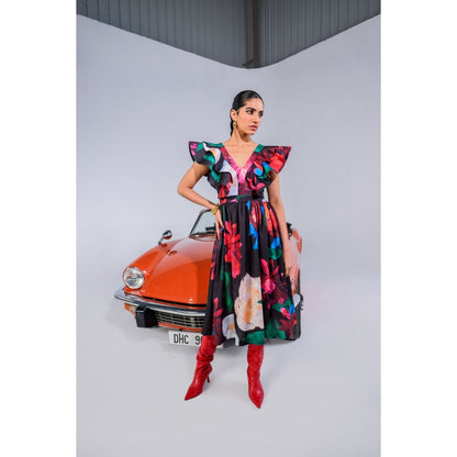 The Dramebaaz Company Paradise Palms Ruffled Dress