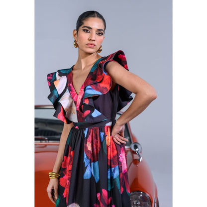 The Dramebaaz Company Paradise Palms Ruffled Dress
