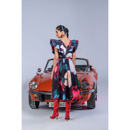 The Dramebaaz Company Paradise Palms Ruffled Dress