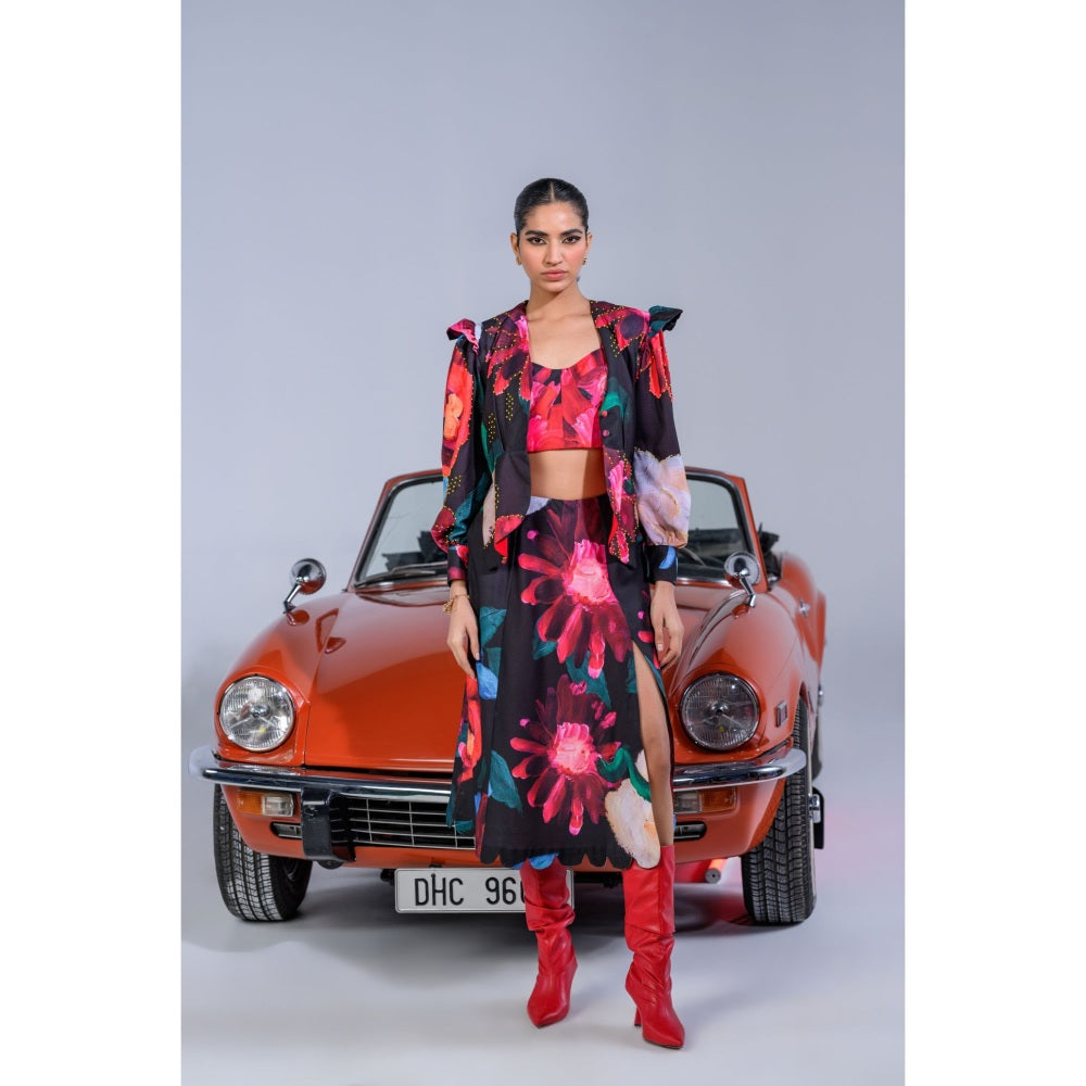 The Dramebaaz Company Carnations Skirt with Bustier and Blazer (Set of 3)