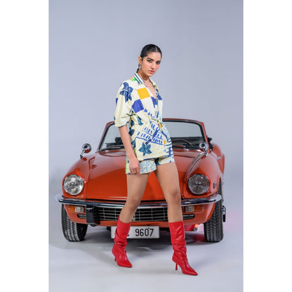 The Dramebaaz Company Off Wite Olva Shorts and Top (Set of 2)